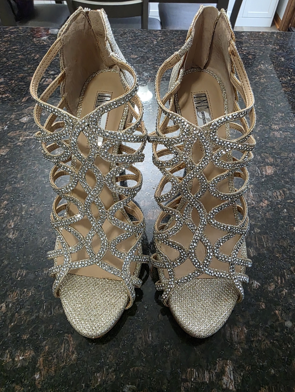 INC International Concepts Gold Crystal Cage High Heel Sandals